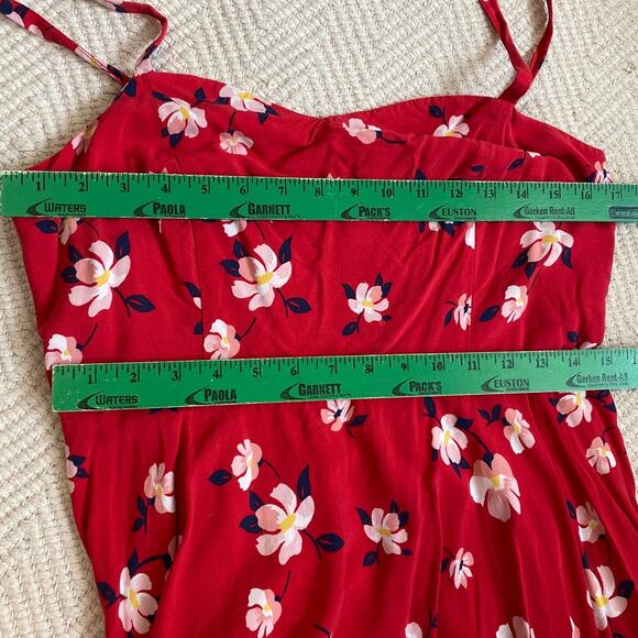 Old Navy Women Size Large Fit & Flare Floral Printed Red Dress - Picture 4 of 4
